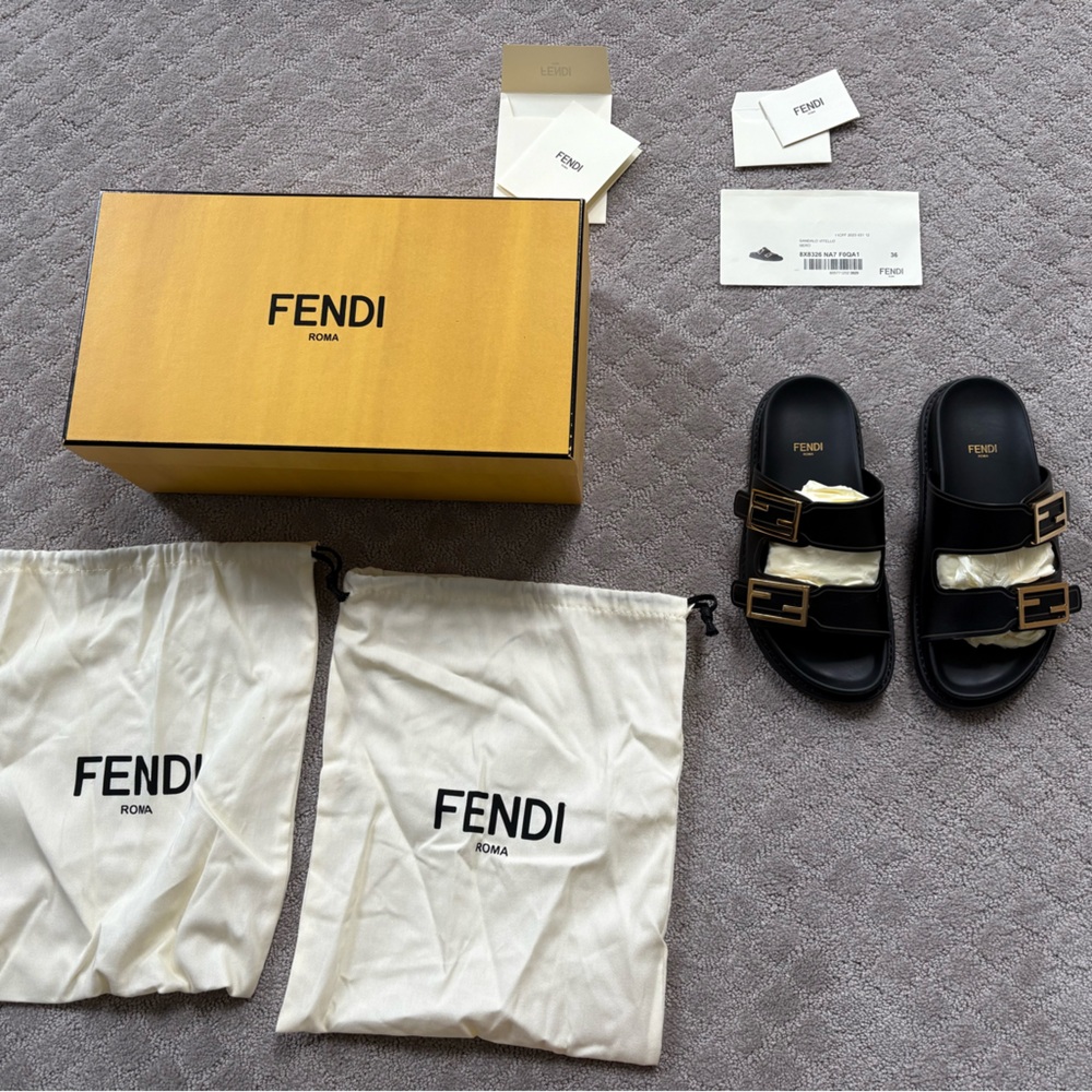 Fendi Black Leather “feel” Slides - size 36 - Picture 6 of 11